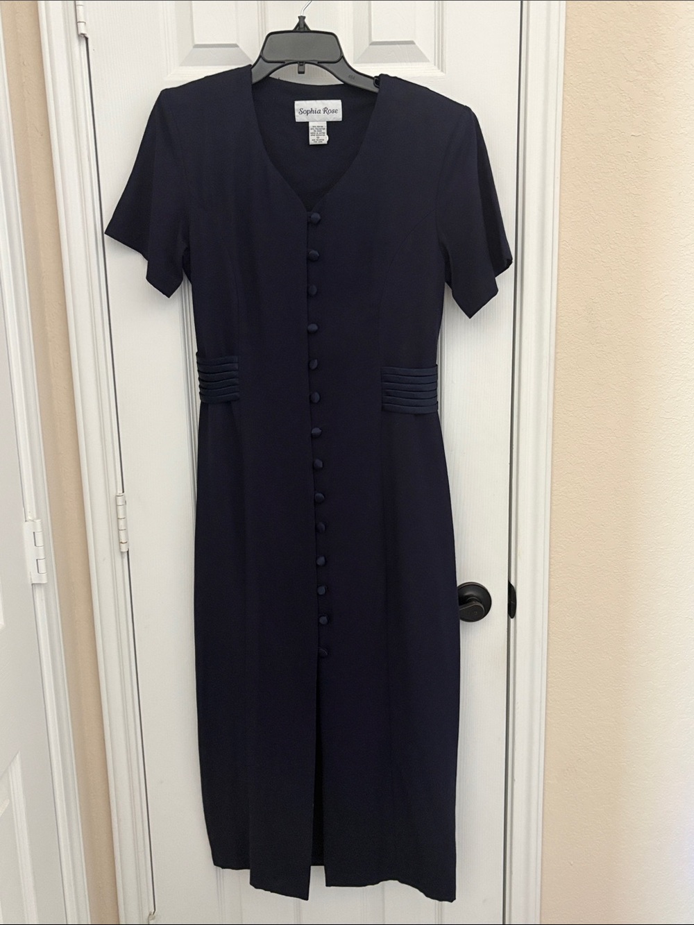 Sophia Rose Navy Midi Dress with Button-Front Detail